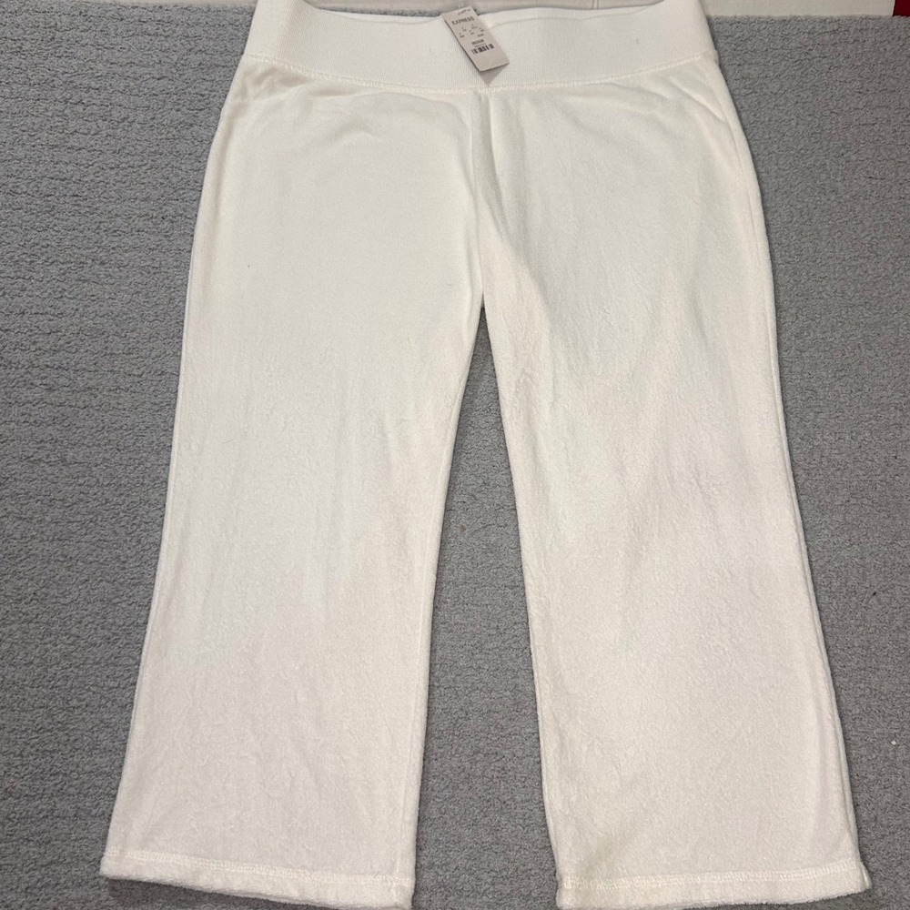 Express Velour Track Pants‎ Wide Leg Capri M White Deadstock Y2K Bling 2000s NWT